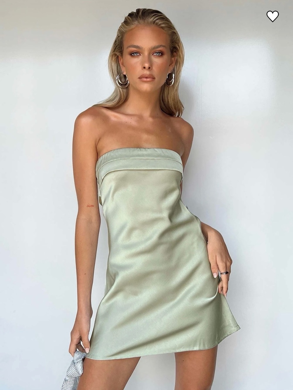 Princess Polly Strapless Satin Mini Dress in Sage Green